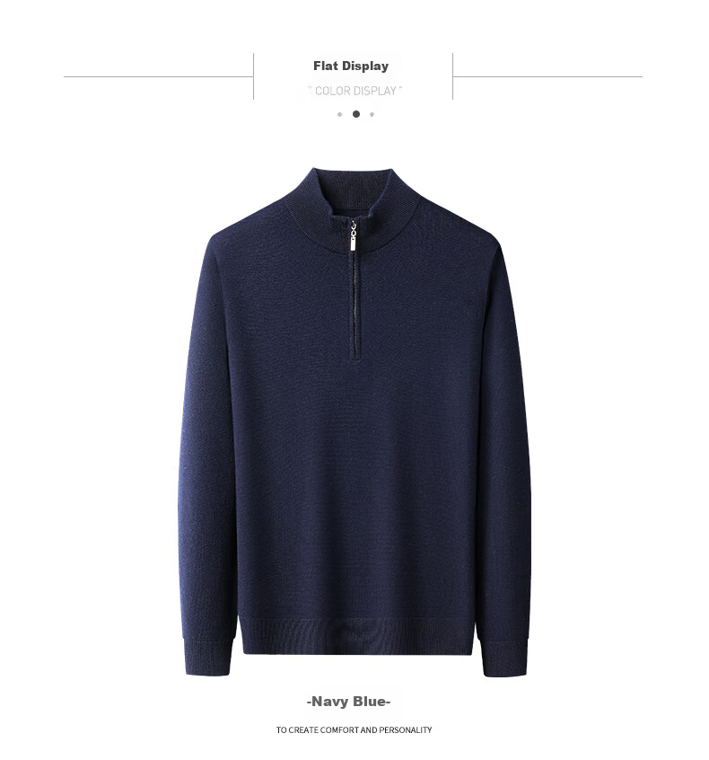 Hengyuanxiang Men's Thick Wool Sweater 100% Pure Wool Autumn Winter Zipper Half Turtleneck Warm Casual Knitwear 6