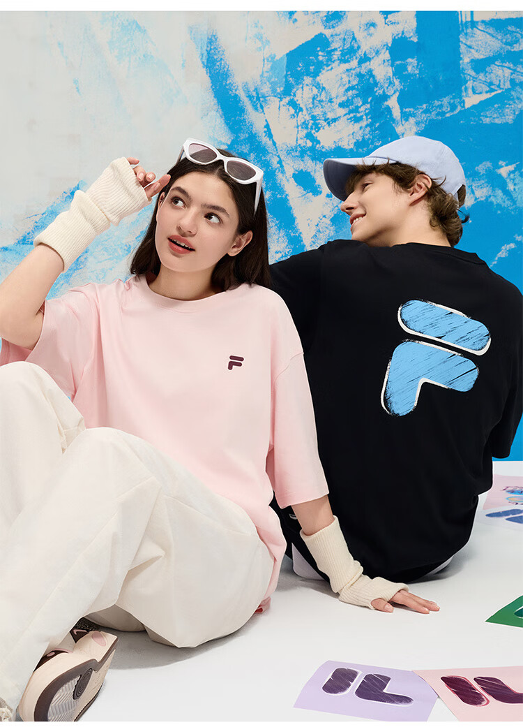 FILA FUSION Fashion Brand Zhang Hao Couple Knit Short Sleeve Shirt 2026 Spring Casual Loose Pure Cotton T-Shirt 21