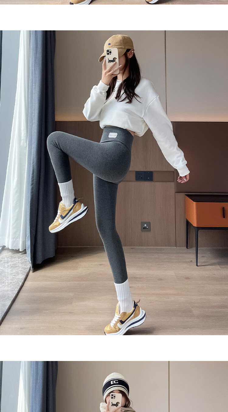 GUJIN Thickened Plain Purple Velvet Thermal Leggings for Women Autumn Winter Cotton Fleece Lined High Waist Warm Pants 11