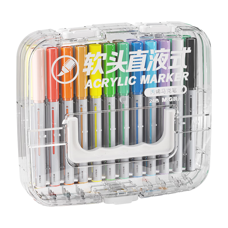 M&G Stationery 24-Color Liquid Acrylic Marker Soft Tip Washable High Coverage Opaque Student Fluorescent Watercolor Pens Layered Box Birthday Graduation Gift APMT80P9