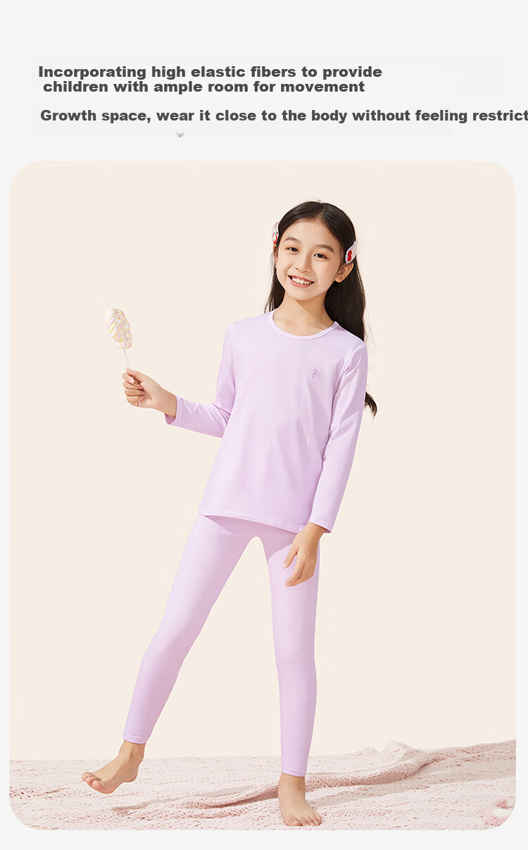 Jiusuiban Children's Thermal Underwear, Girls' Autumn And Winter Fleece-Lined Thin School Uniform Base Layer Cotton Sweater Pajamas Pants, Big Kids Autumn Clothes And Pants 4