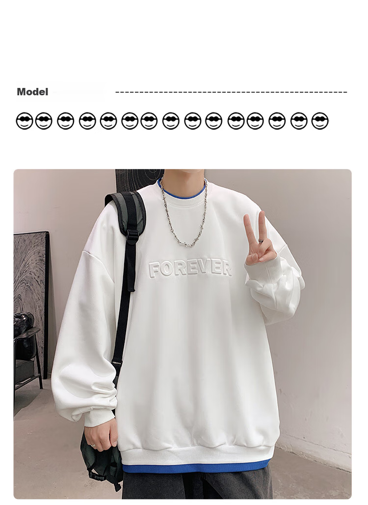 Dingfengbaoluo American Retro Crew Neck Sweatshirt for Men, Spring Trendy Steel-Printed Long-Sleeve Top DFL07 White XL 7