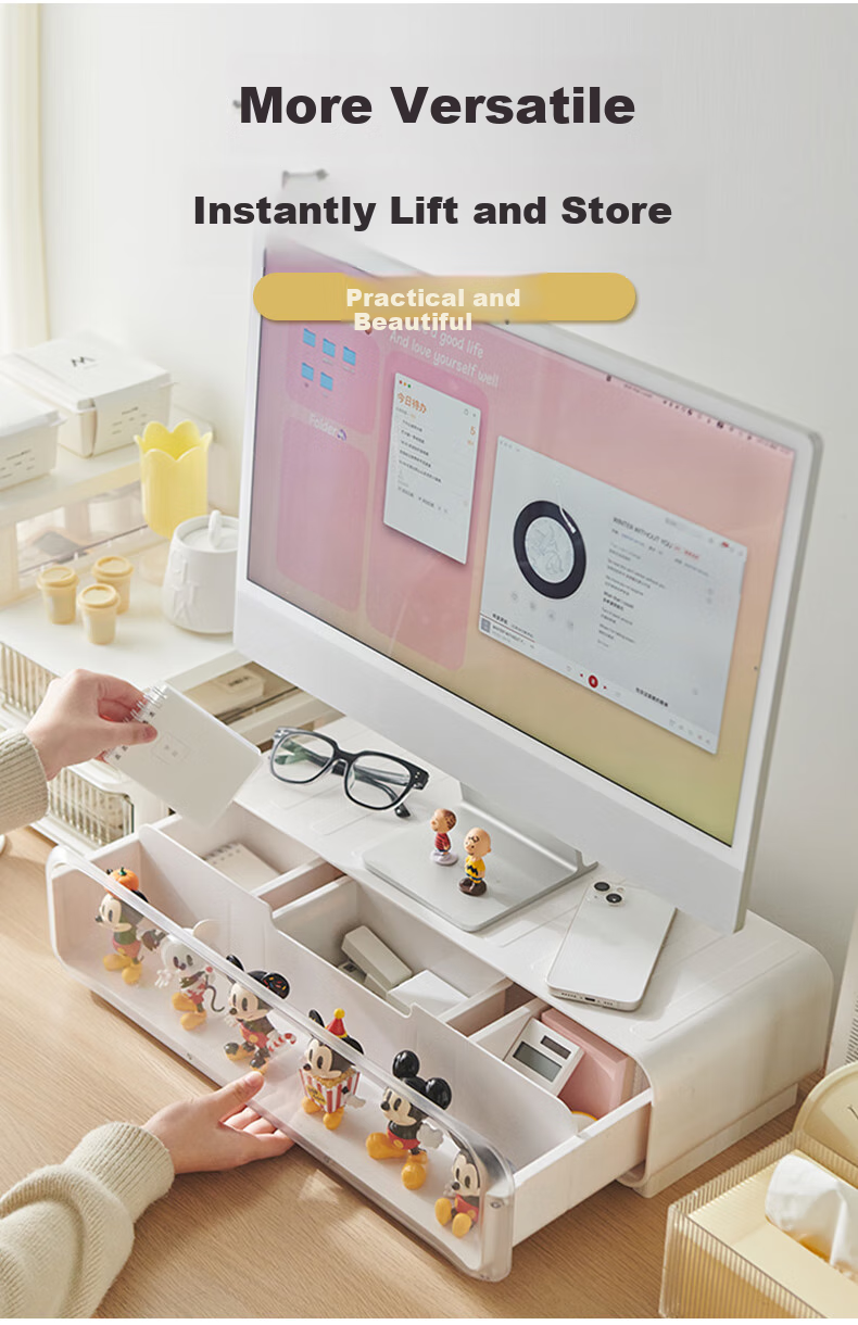 Youhuoda Computer Monitor Riser Stand, Desktop Screen Double-Layer Laptop Stand, Figurine Storage Display with Drawer Tray 3