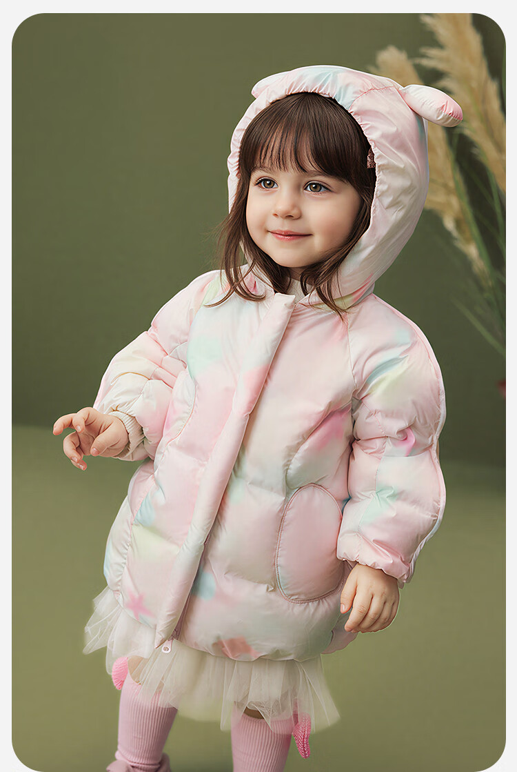 Minibala Girls' Water and Oil Resistant Down Jacket 2025 Winter Cute Design Children's Coat New Year Outfit 2