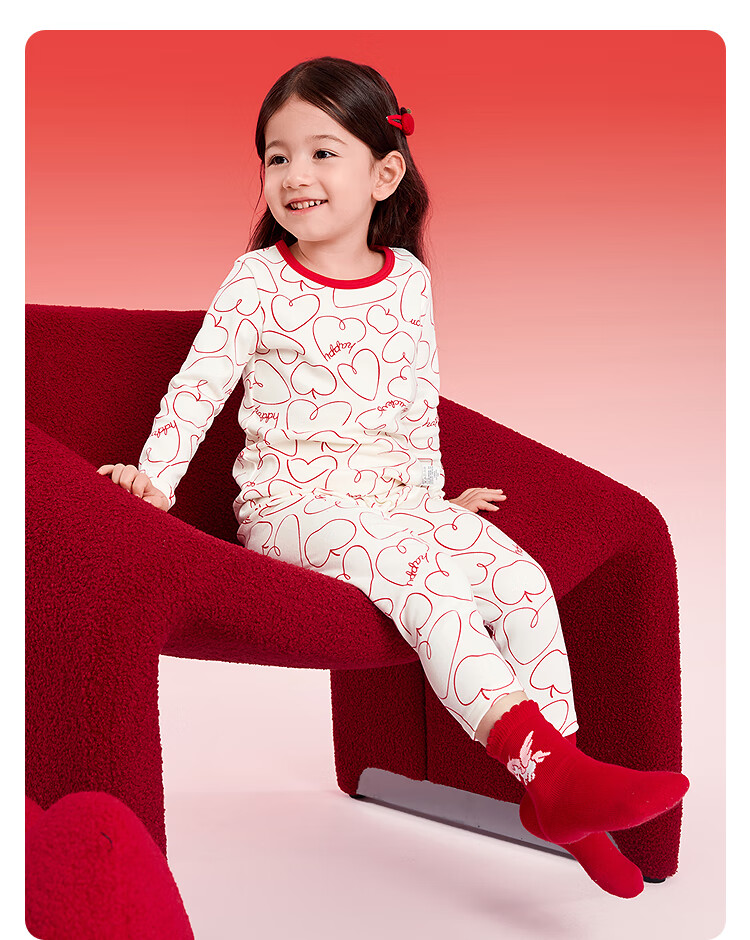 Balabala Kids Children's Underwear Set Girls 2026 New Spring Red Pajamas Sleepwear Baby Autumn Clothes New Year 9