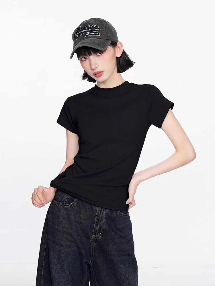 TUCANO Women's Short Sleeve T-Shirt 2025 New Summer Round Neck Solid Cotton Slim Fit Top Black S 3