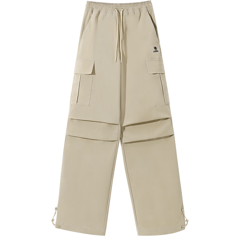 CAMEL Women's Straight Woven Workwear Cargo Pants Water-Repellent Versatile Paratrooper Pants C24CA6L6619 Light Khaki XS