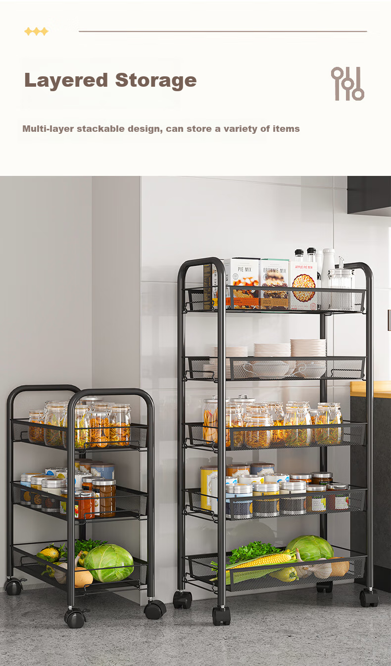 Nanye Small Cart Storage Rack Multi-layer Mobile Household Children's Snack Storage Rack with Hooks ZWC-1 3