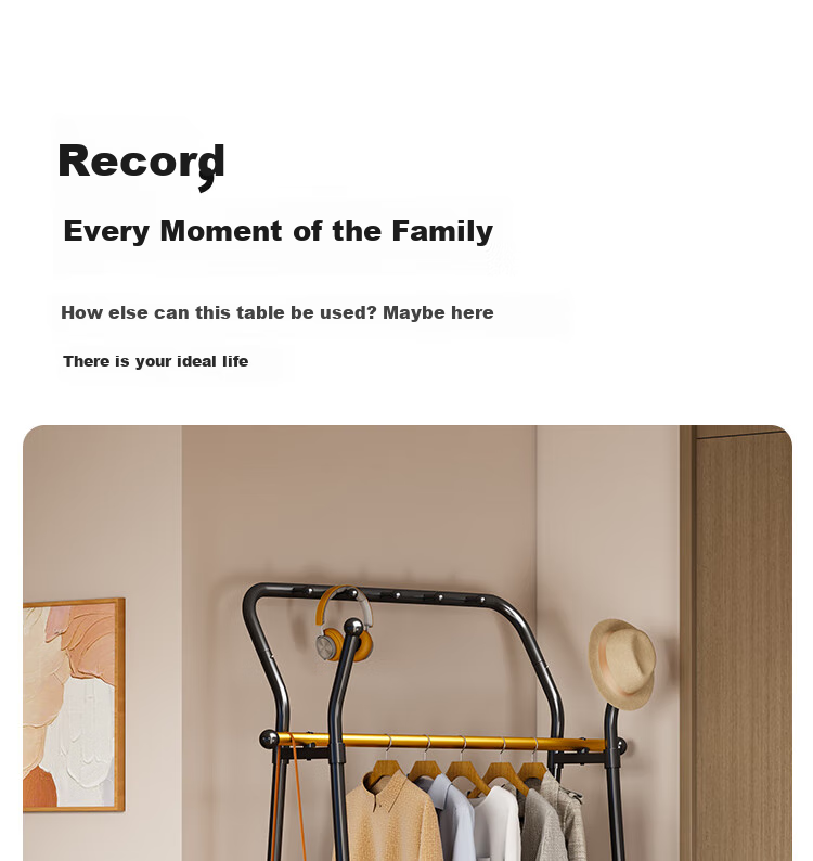 Yicainianhua Floor-Standing Coat Rack, Bedroom Clothes Hanger, Storage Rack, Large Garment Stand, Double-Pole Simple Coat Rack, 2236GDB 26