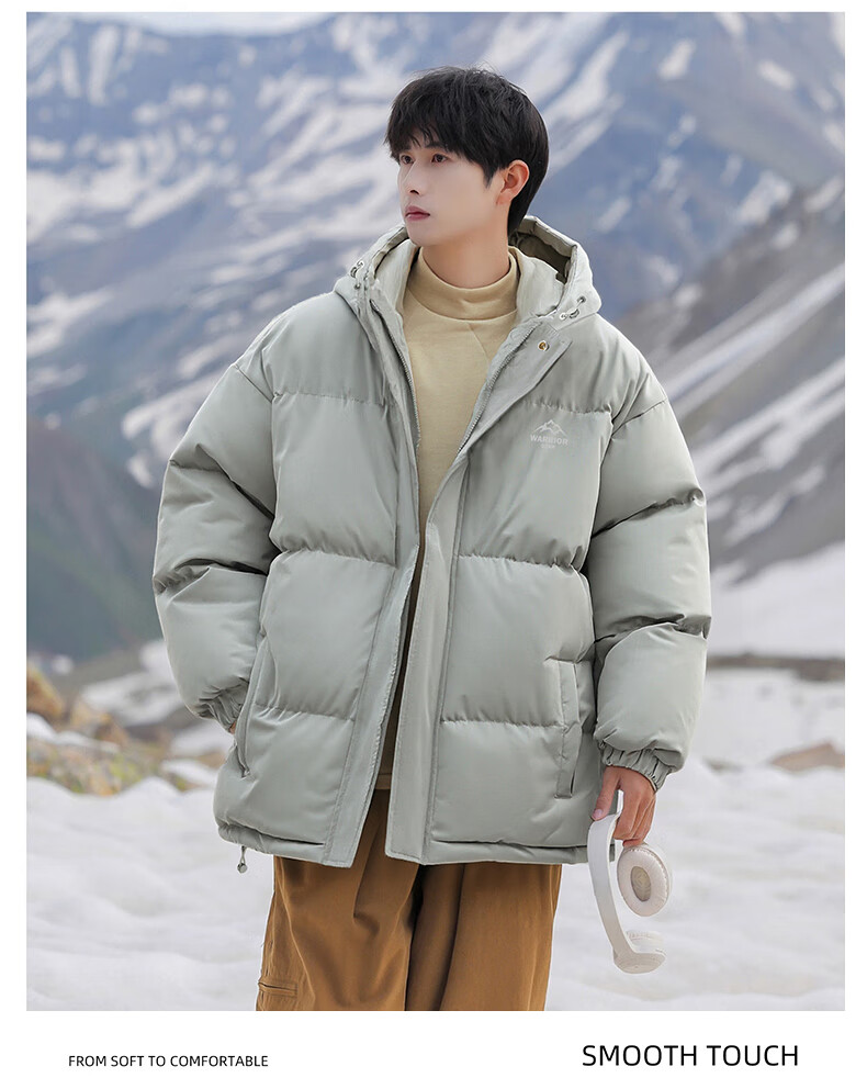 Warrior Men's Winter Hooded Thickened Cotton Jacket Cold-Resistant Warm Cotton Coat Versatile Puffer Jacket 6189 23