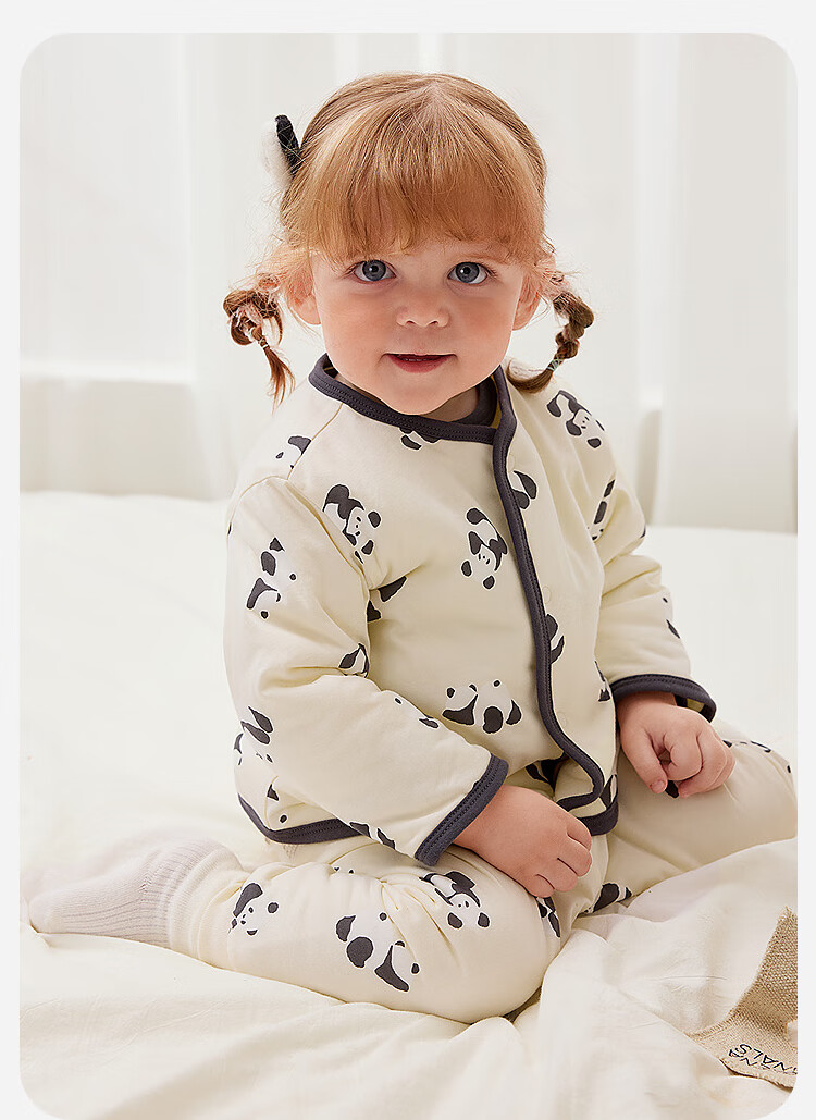 Minibala Padded Boys Girls Baby Thermal Comfortable High-Waist Belly Protection Warm Cute Homewear Set 1