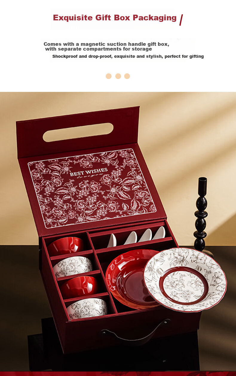 Jiwusenlin Red Gift Box Set of Tableware, Housewarming Gift, Moving Present, Engagement Or Wedding Gift, 10 Pieces 7