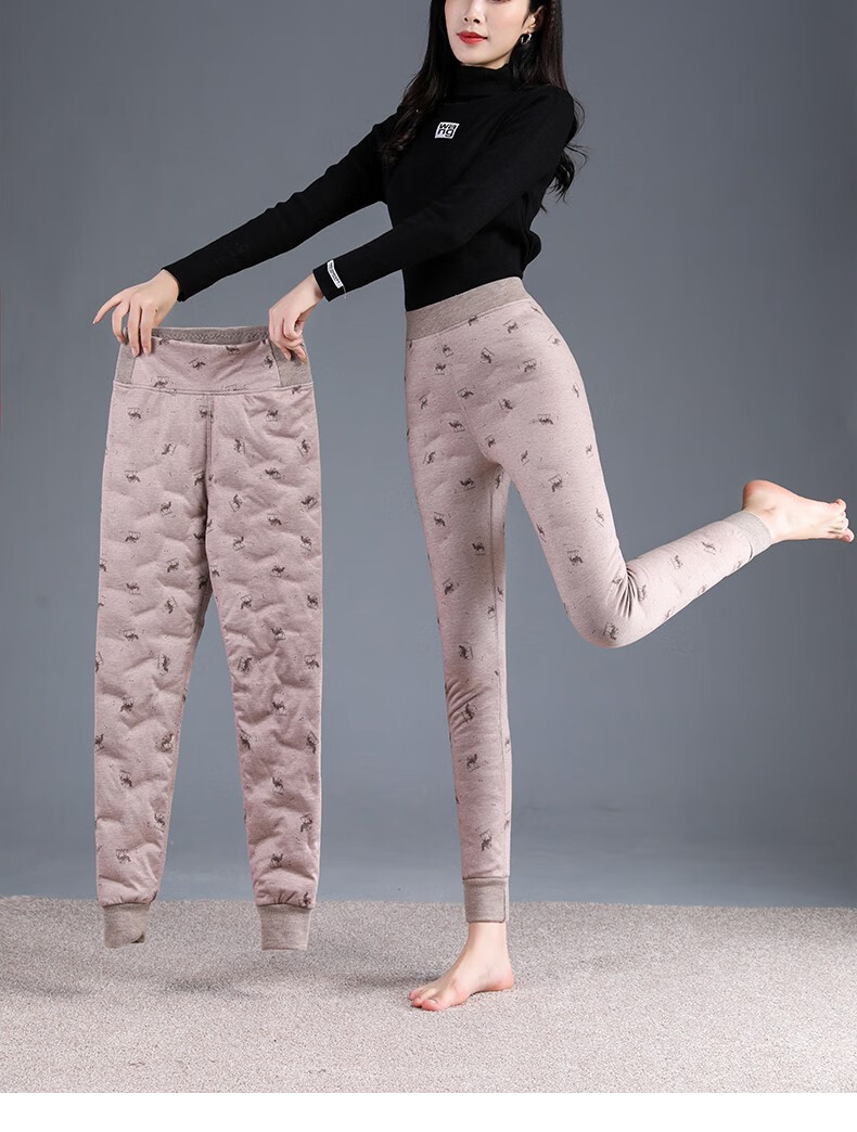 LangSha Women's Inner Down Pants Winter Fleece Thickened Warm High Waist Plus Size Slim Lightweight Northeast Cotton Pants 1