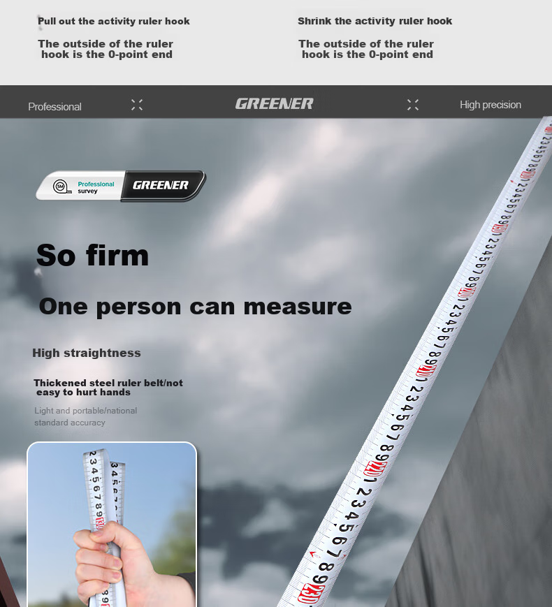 GREENER Steel Tape Measure, Thickened Household Measuring Tape, Meter Ruler, Box Ruler, High-Precision Ruler, National Standard II Grade Precision, 3 Meters * 16mm 17