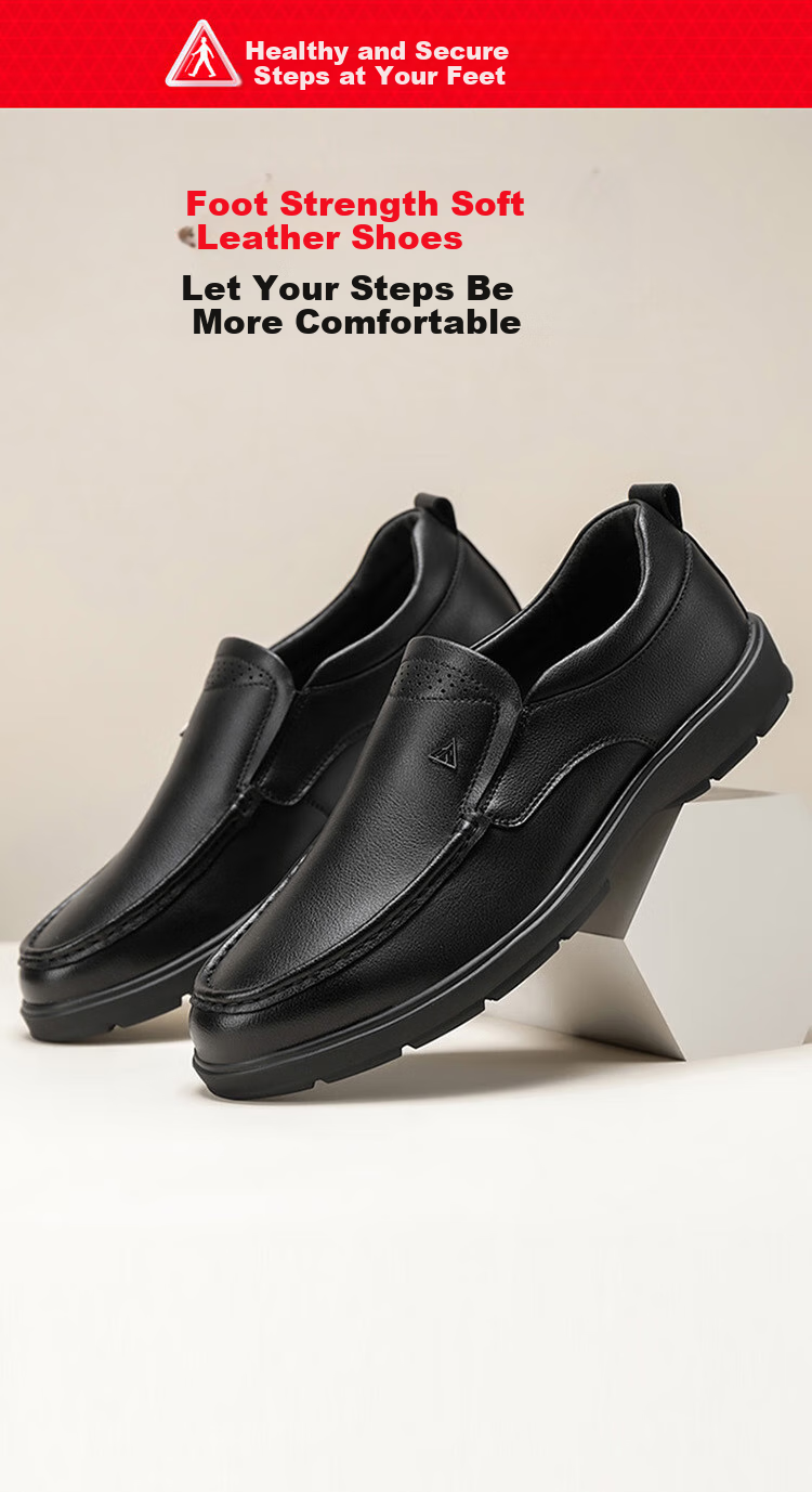 Zulijian Elderly Shoes, 2026 Autumn Men's Slip-On Soft-Soled Casual Leather Shoes, Dad Shoes, 8679K Black, Size 39 1