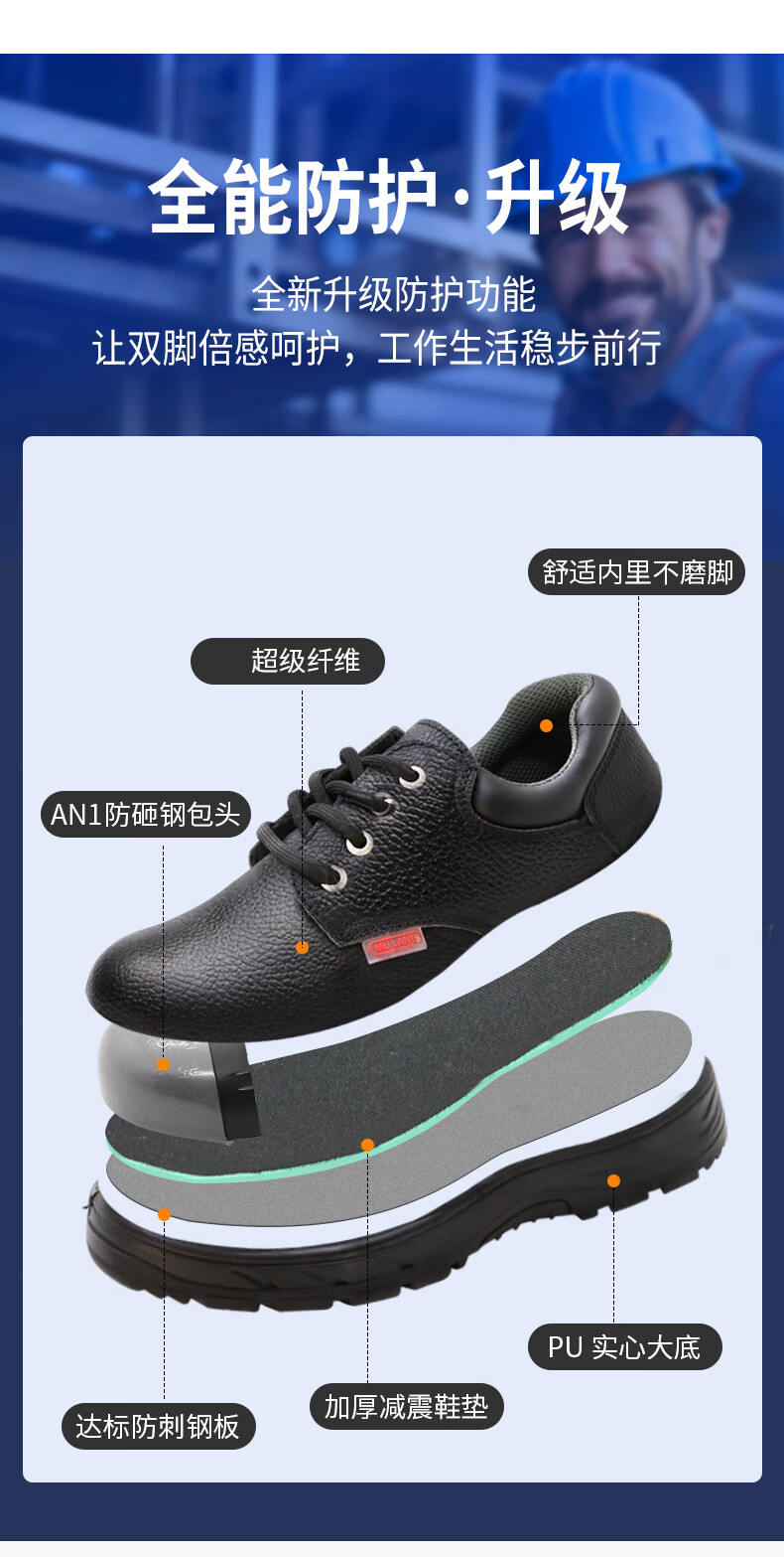 Mulang Men's Safety Work Shoes Steel Toe Anti-Smash Puncture Resistant Anti-Static Slip-Resistant Durable Lace-Up Black Size 43 (Pair) 1
