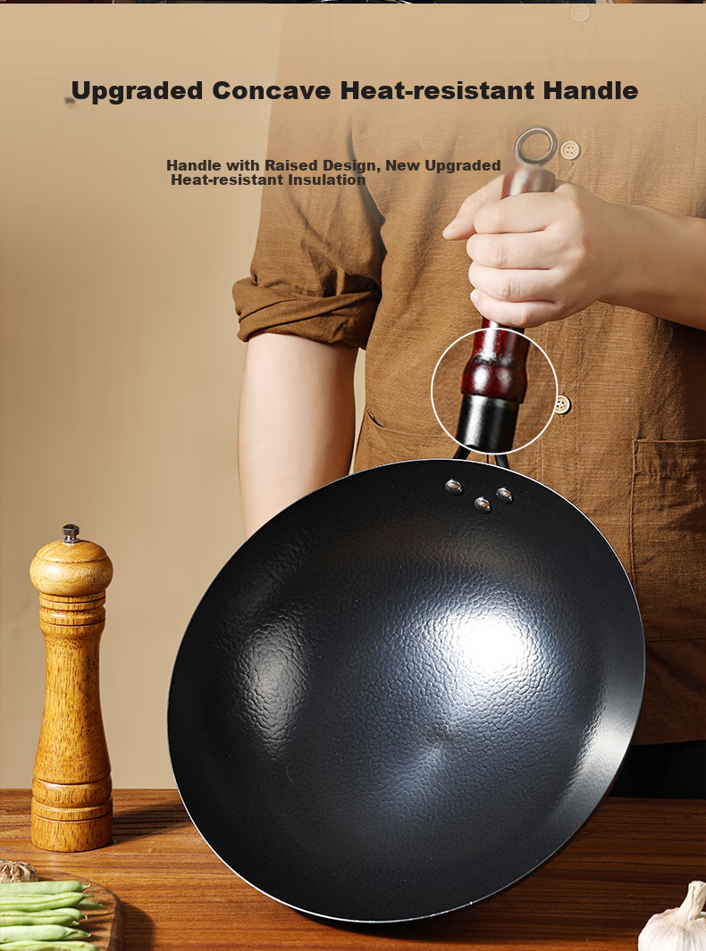 Jincun Iron Wok, Uncoated, for Home Cooking, Round Bottom, Non-Stick, Forged Pure Iron Pan, Suitable for Gas Stove, Preheated 4