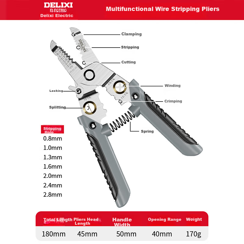 DELIXI Wire Stripping Pliers, Electrician's Specialized Wire Cutter, Multifunctional Stripping Pliers, Handheld Multi-Function Wire Separator And Crimping Tool