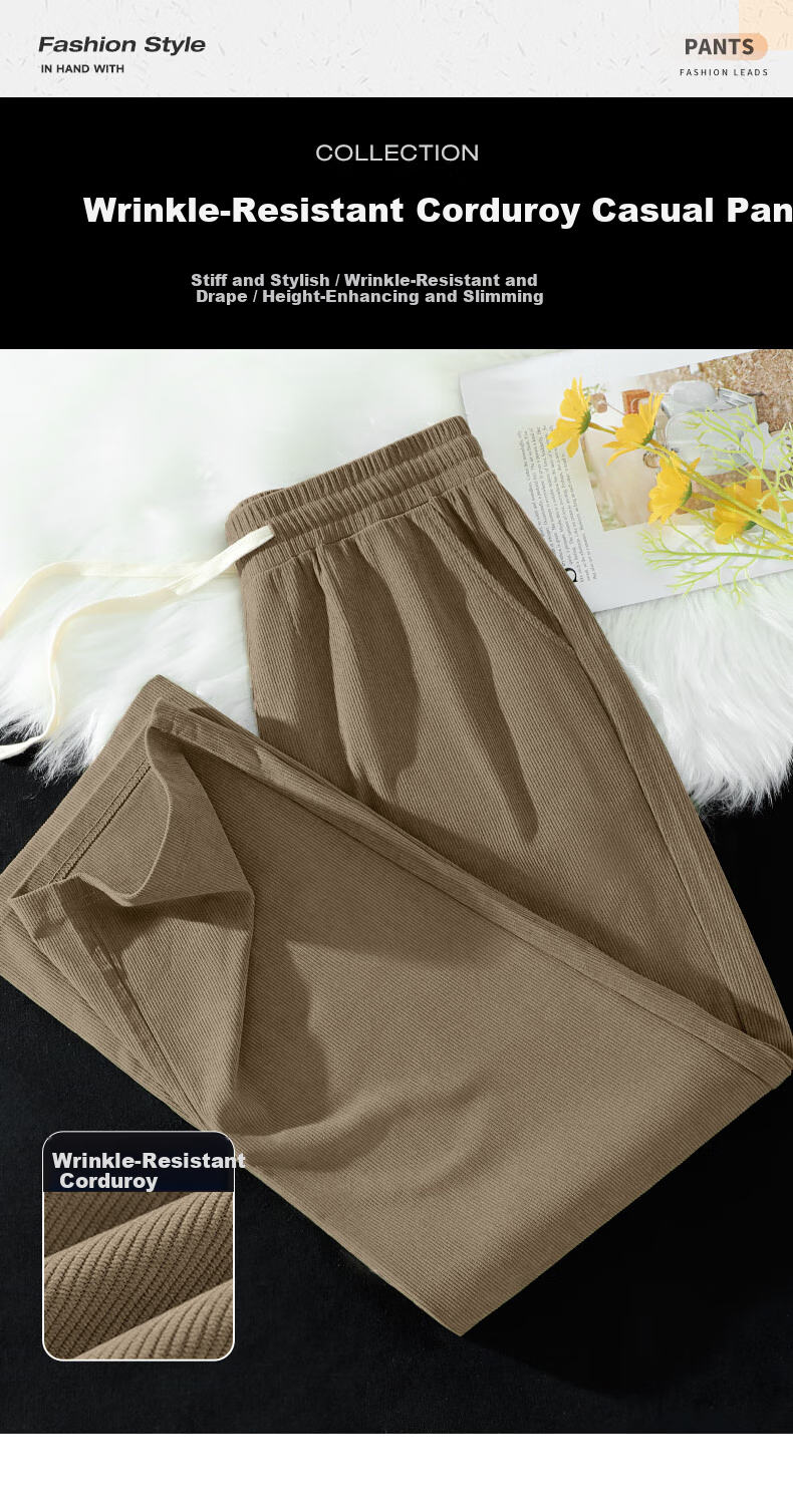 Warrior Corduroy Straight-Leg Pants for Men, Spring American Casual Versatile Loose-Fitting Trousers, Trendy Wide-Leg Sweatpants for Me 1