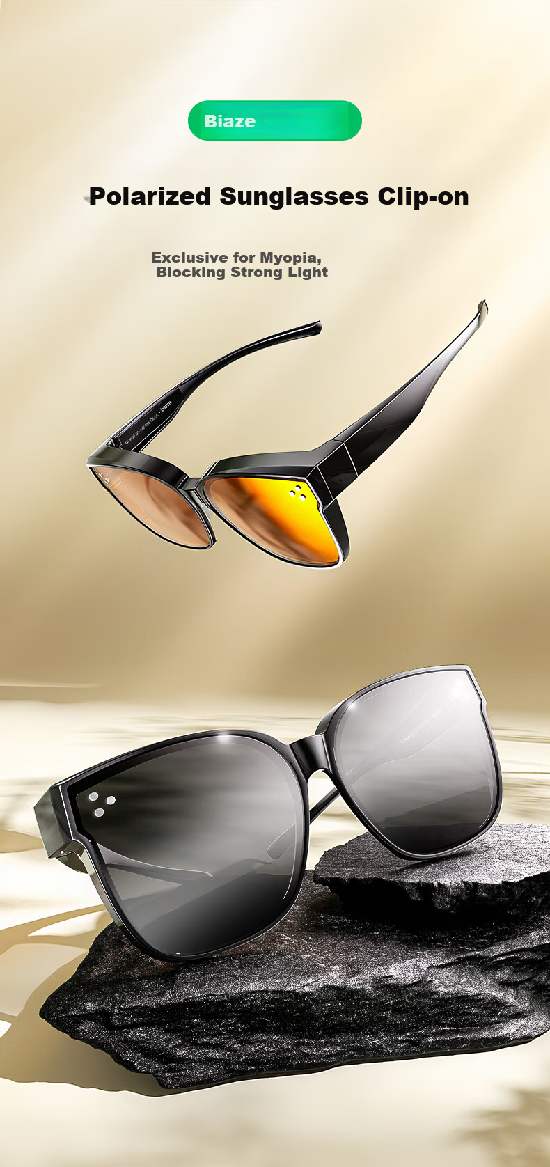 BIAZE Polarized Prescription Sunglasses Clip-On Night Vision Driving Glasses for Men and Women 1