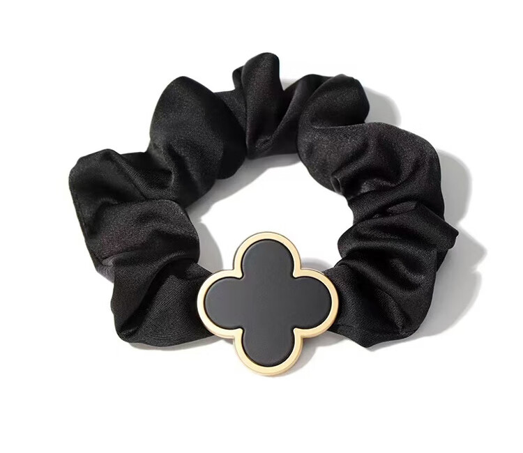 LiQing Luxury Four-Leaf Clover Hair Tie [Black] Premium Large Elastic Hair Band Elegant Hair Accessory 8