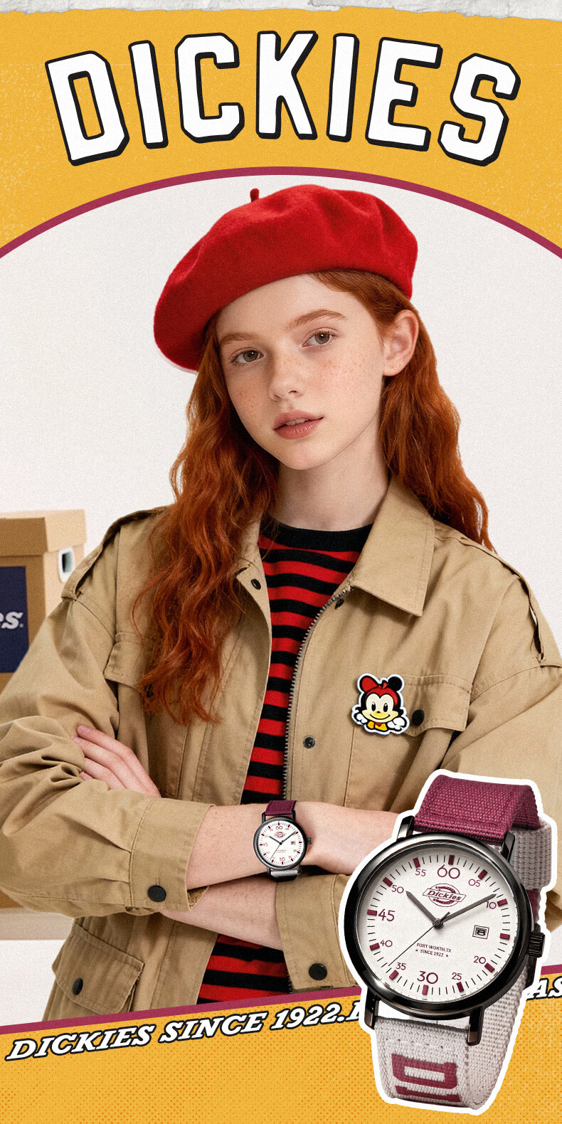Dickies Student Watch for Girls Quiet Exam Sports Calendar Quartz Canvas CL-686 Red 1