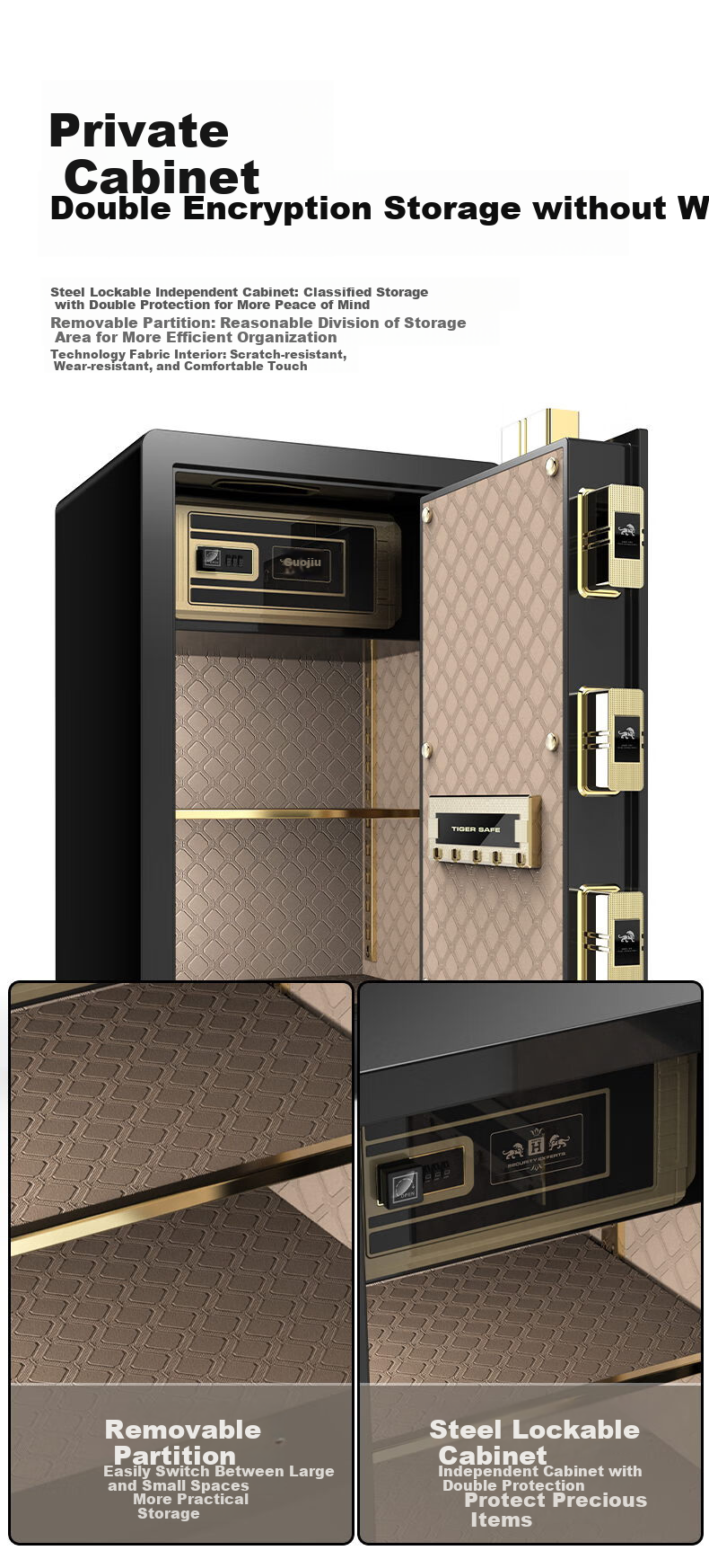 Hupai Home Safe, Small Fingerprint Password Office Financial Security Box, All-Steel Anti-Theft Wall-Mountable Confidential Storage Cabinet, Borui Series, 60cm, Piano Black 8