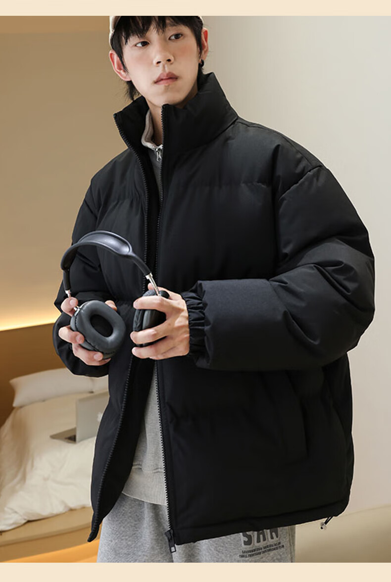 Jeanswest Men's 2025 New Thickened Stand Collar Puffer Jacket Winter Fleece Lined Warm Cotton Coat 10