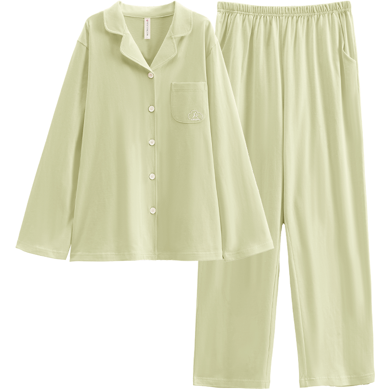 Fenteng Couples Pajamas Women's New Pure Cotton Spring and Autumn Long Sleeve Lapel Cardigan Simple Plus Size Youth Men's Homewear Set