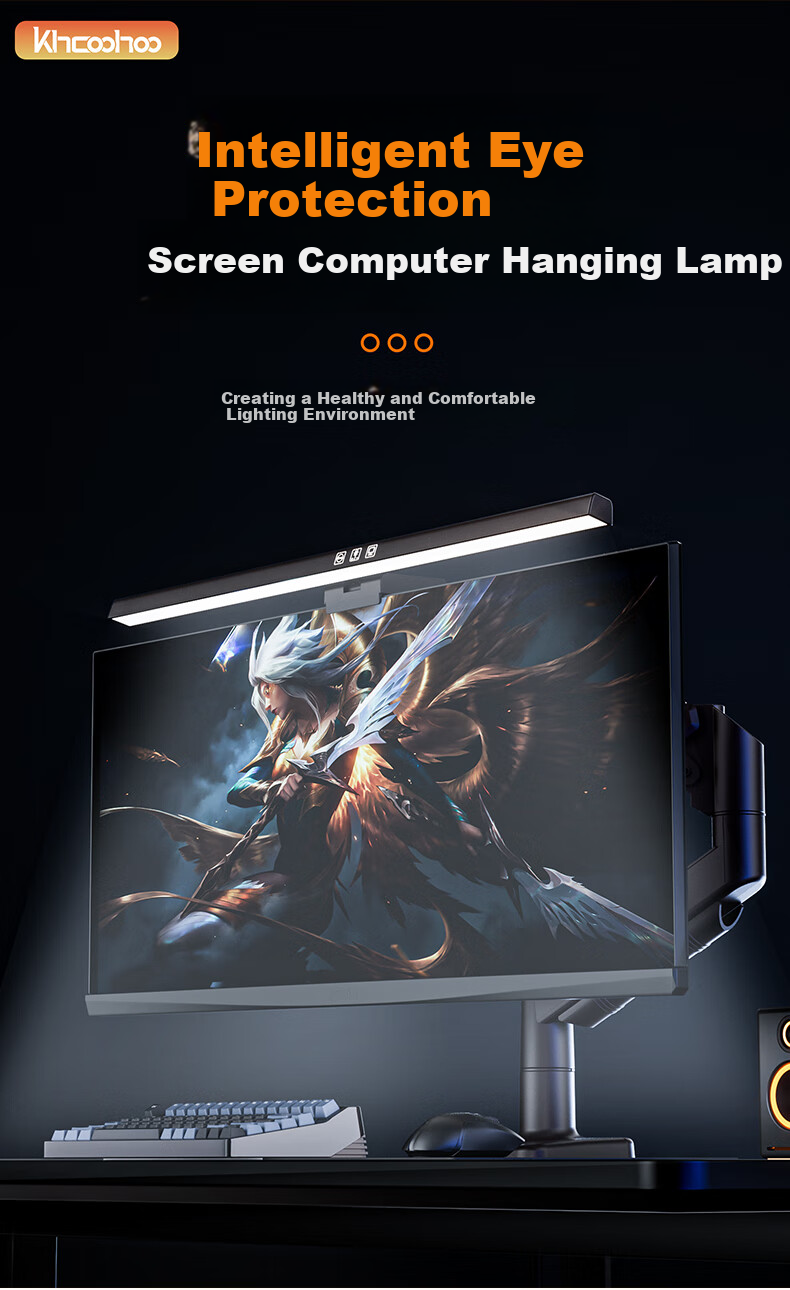 Khcoohoo Computer Screen Hanging Lamp, Asymmetric Light Source Monitor Reading Lamp, Eye Protection Lamp with Three Brightness Levels, 50CM 1
