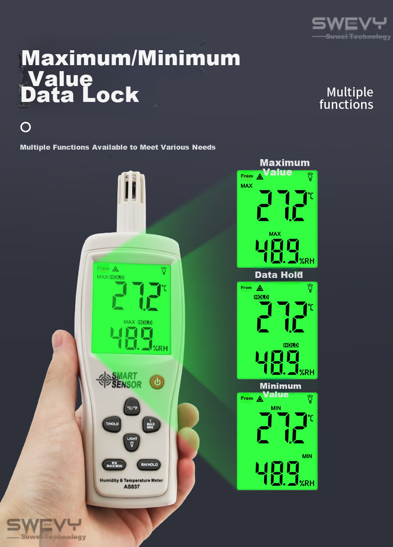 Xima AS847 Handheld Thermometer And Hygrometer, High-Precision Industrial Digital Temperature And Humidity Meter 11