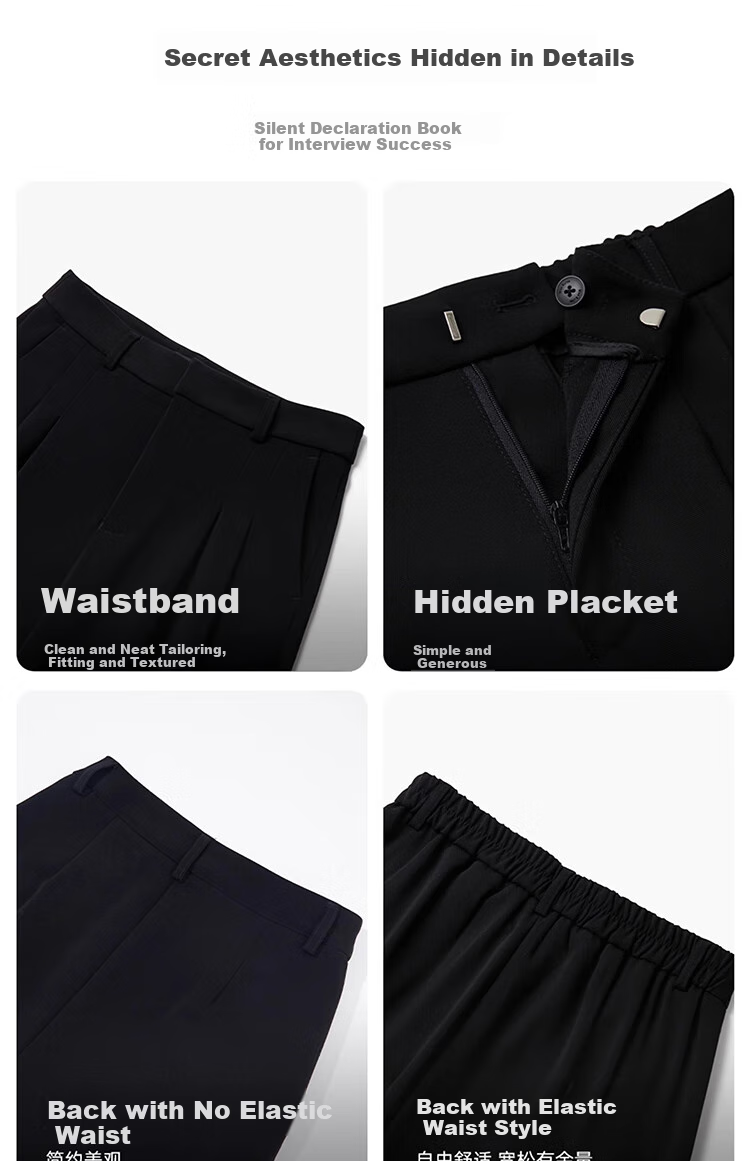 Bodexiaojie Women's Suit Pants, Formal Wear, Interview Attire, Petite Straight-Leg Wide-Leg Professional Draping Casual Black Trousers 8