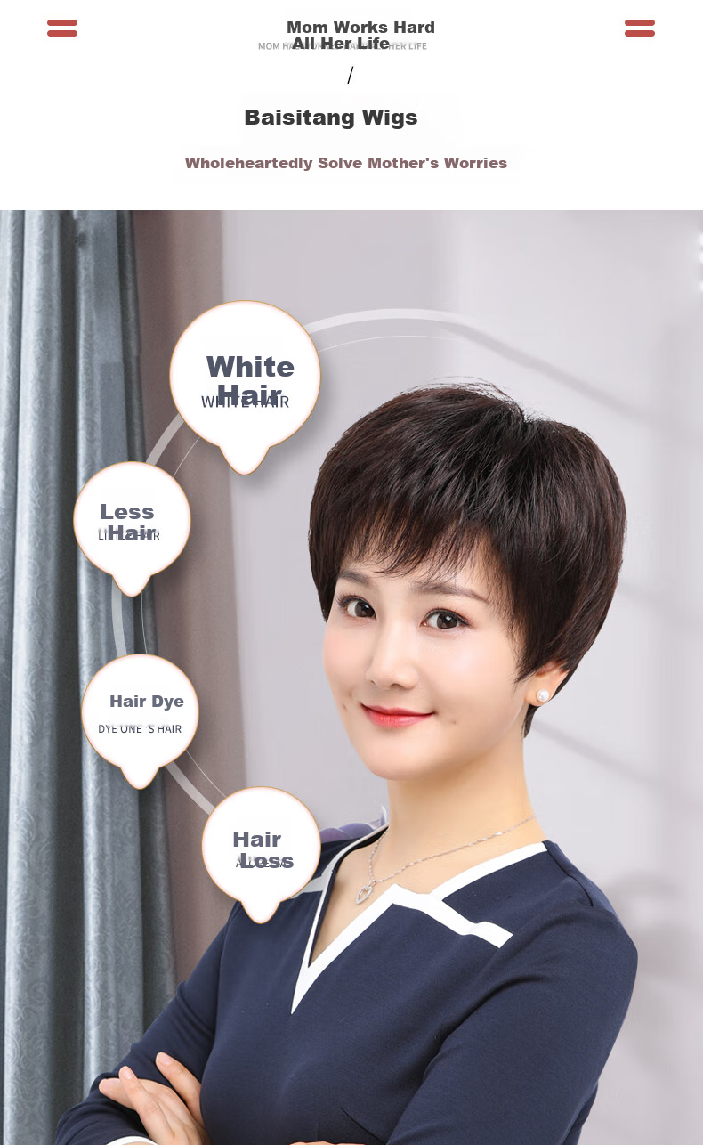 Baisitang Women's Short Wig Full Head Cover Short Straight Hair for Middle-Aged And Elderly Mothers, One-Size Wig Made of Real Hair (Dark Brown) 1