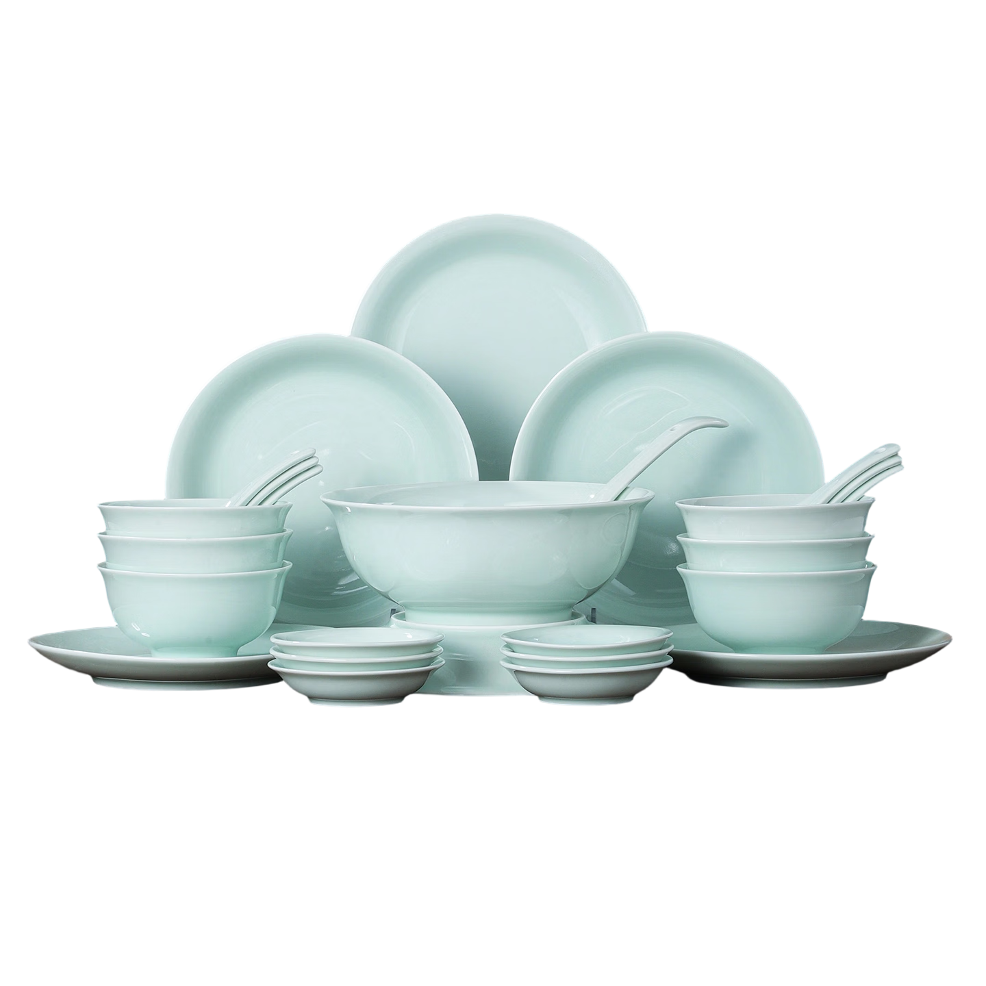 Jdz Ceramic Tableware Set, Chinese-Style Shadow Blue Bowl And Plate Set, for Home Use, High-Temperature Glazed, Wedding Gift, Dishwasher Safe, Flowing Shadow Patter
