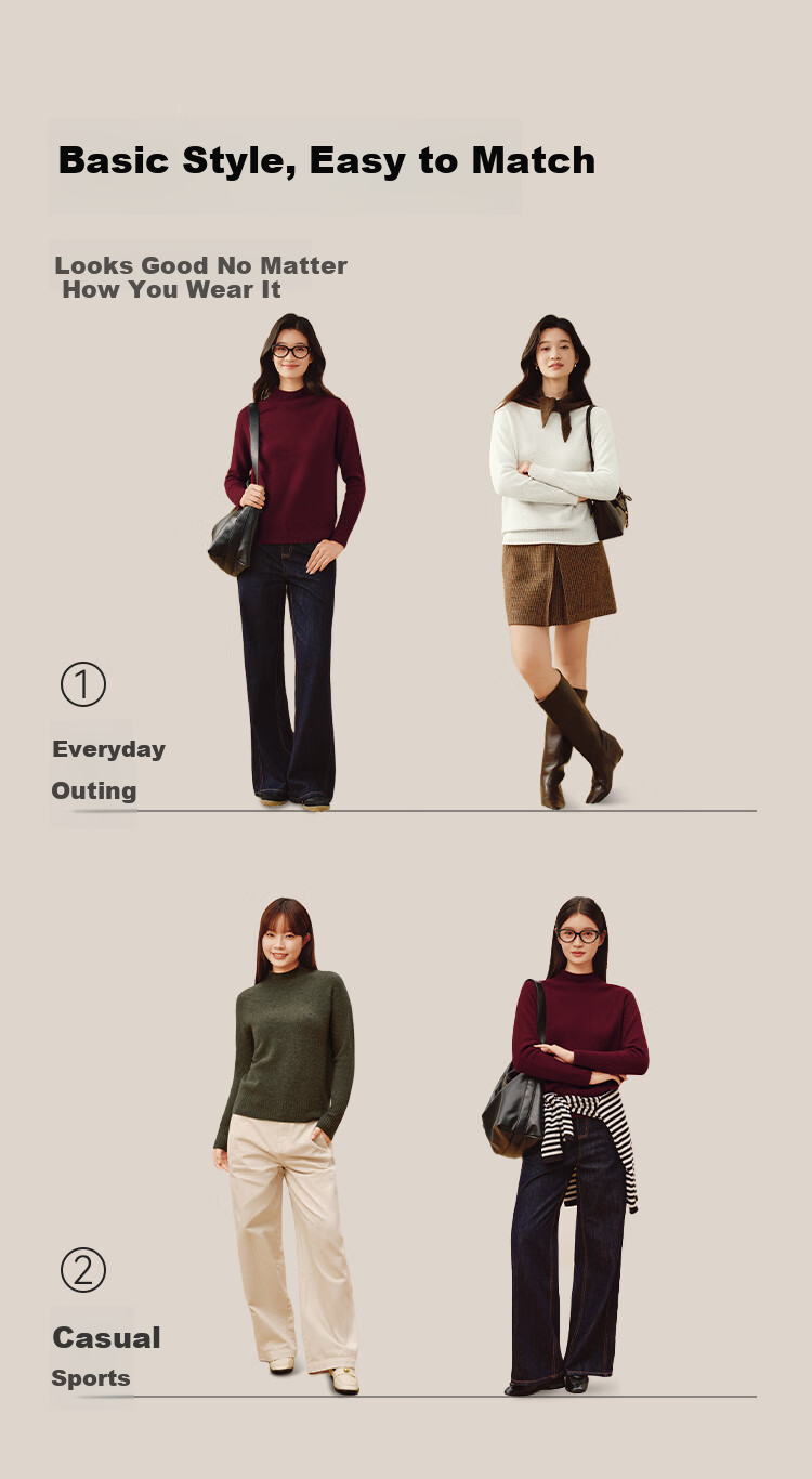 JD Original Women's Sweater, Fashionable Knitted Top, New Year Winter Pure Wool Pullover, Round Neck, Angola Red, Size L 3