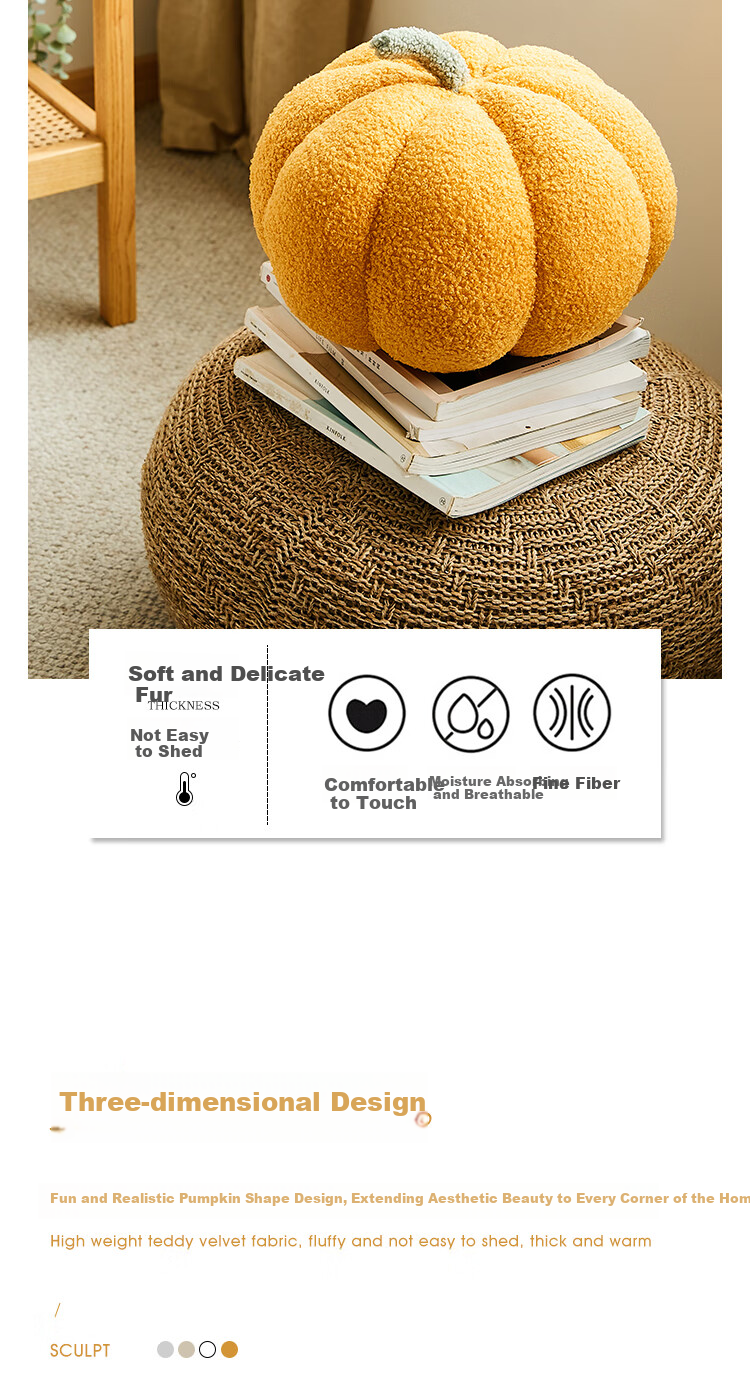 Pierre Cardin Nordic Instagram-Style Cute Pumpkin Plush Pillow Creative Living Room Sofa Cushion Bedside Decoration - Yellow 4
