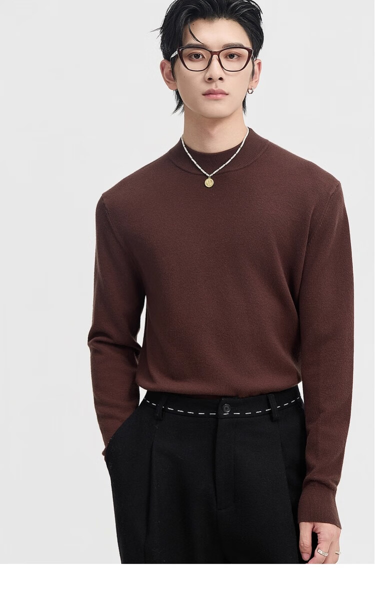 Earl Zuoer [Lycra Tencel Wool] Early Winter 25 Crew Neck Pullover Knit Base Shirt Men's Solid Loose Sweater 42