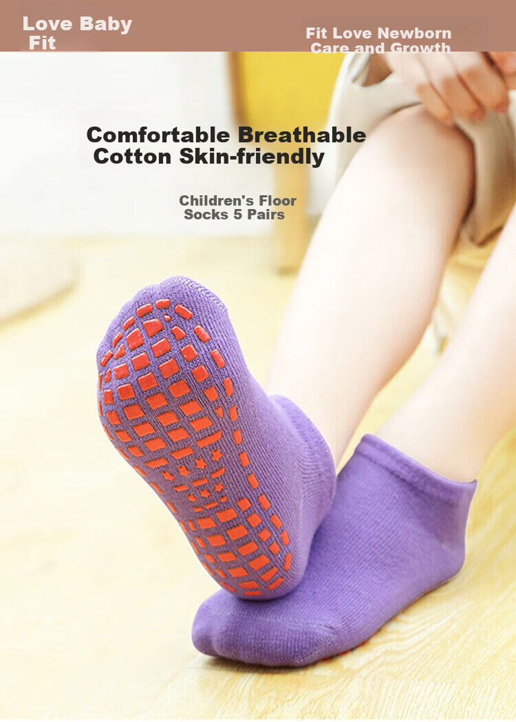 Aibaoshi Children's Non-Slip Socks, Toddler Walking Socks, Kids Trampoline Socks, 5 Pairs, Size L, B1185 1