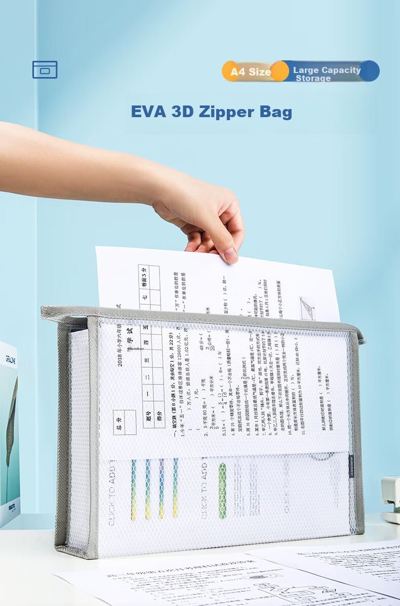 Jindeli A4 Transparent File Folder with Zipper, Document Bag, Subject Classification Bag, Homework Storage Bag, Handheld Elementary School Student Bookbag, Office Supplies Tutoring Bag, Exam Bag, Gray FB8726 1