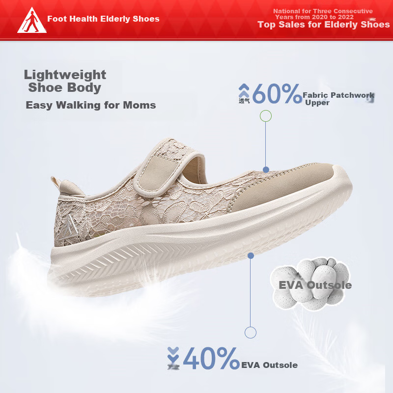 Zulijian Genuine Elderly Shoes, Autumn Lace Breathable Lightweight Casual Women's Shoes, Non-Slip Soft Sole Shoes, Comfortable Slip-On Mom Shoes