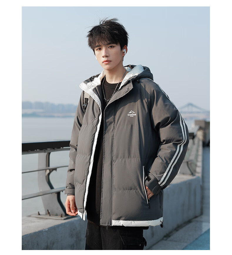 Warrior Men's Winter Thickened Warm Cotton Jacket Hooded Puffer Coat Outdoor Sports Cotton Coat 5