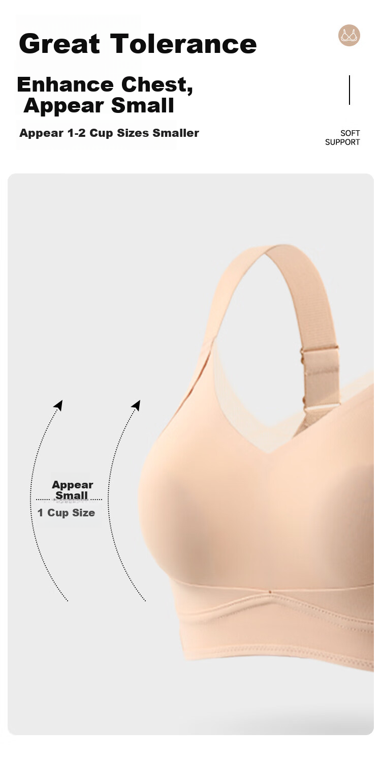 GRACEWELL Seamless Thin Rabbit Ear Cup Bra for Women, Foundation Liquid Skin, Large Breast Minimizing, Anti-Sagging, Side Support Adjustment Brassiere 10