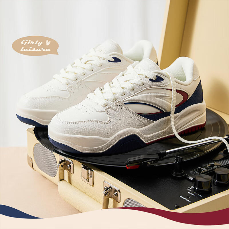 Anta Wave Shoes 4 | Retro Colorblock Fashion Sneakers for Women Winter Leather Warm Height-Increasing White Casual Sports Shoes