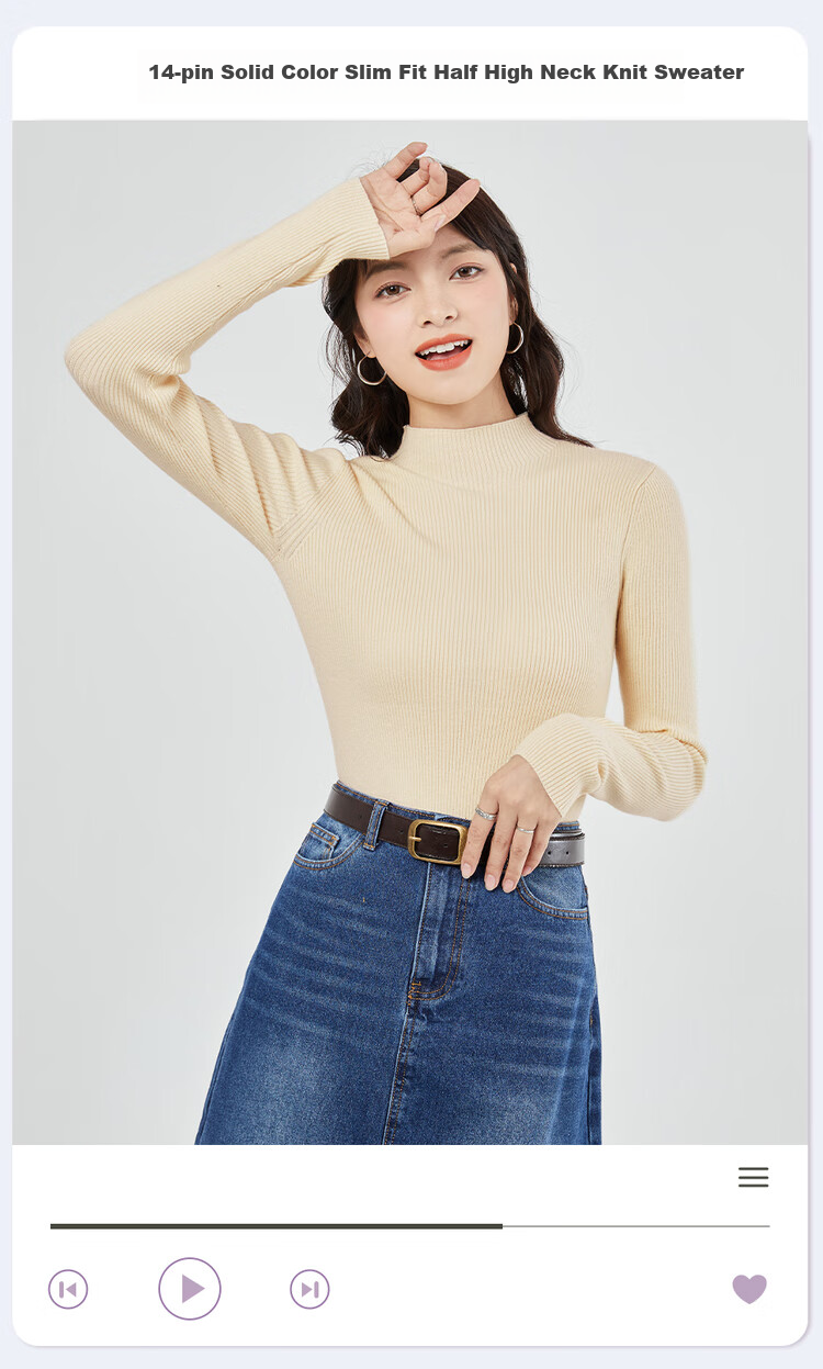 Giordano Women's Ultra-Fine Knit Solid Slim Fit Half Turtleneck Long Sleeve Base Sweater 13353811 3