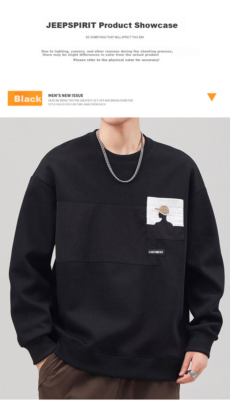 JEEP SPIRIT Men's Sweatshirt Jacket, Round Neck Autumn And Winter Long-Sleeve T-Shirt, Men's Top Clothing, Casual High-End Base Layer 3