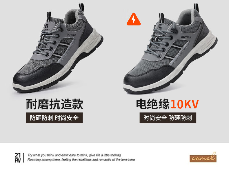 GUYISA Safety Shoes for Men, Summer Breathable Anti-Smashing Anti-Puncture Steel Toe Cap Comfortable Wear-Resistant Safety Construction Work Shoes F116T Size 41 2