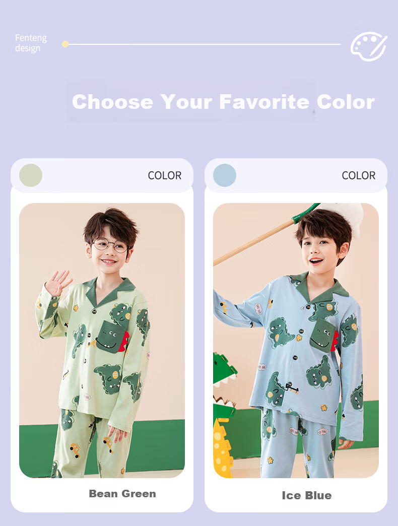 Fenteng Children's Pajamas for Boys, Pure Cotton Spring Season Sleepwear, Can Be Worn Outside, Boys' Loungewear 6