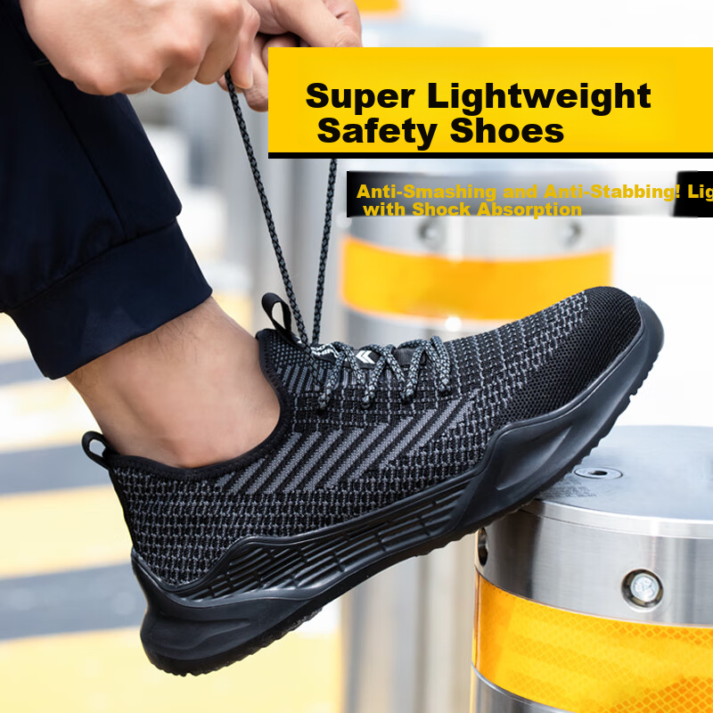 Jiuzhouzhanlang Men's Safety Shoes, Breathable Protective Footwear, Anti-Smashing And Puncture-Resistant, Kevlar Midsole, Steel Toe Cap, Rubber And Plastic Sole, Breathable Fly-Knit Mesh, Anti-Smashing And Puncture-Resistant [All-Season Style] 1020 Black 41 10