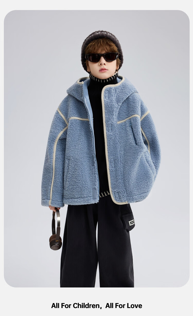 ASK JUNIOR Kids Plush Jacket 2025 Winter Hooded Windproof Coat Boys Casual Loose Fleece 7