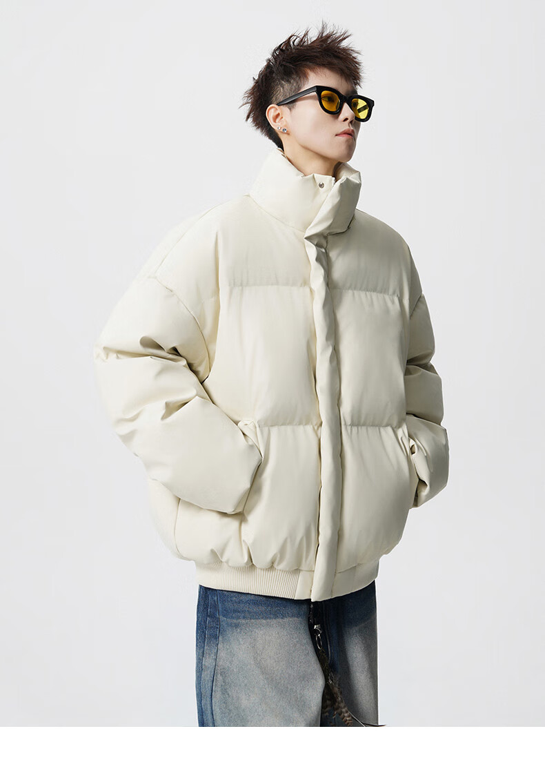 Colombass Trendy PU Leather Down Jacket Men Hooded Winter New Short Thickened Couple Loose Fur Collar Coat 8